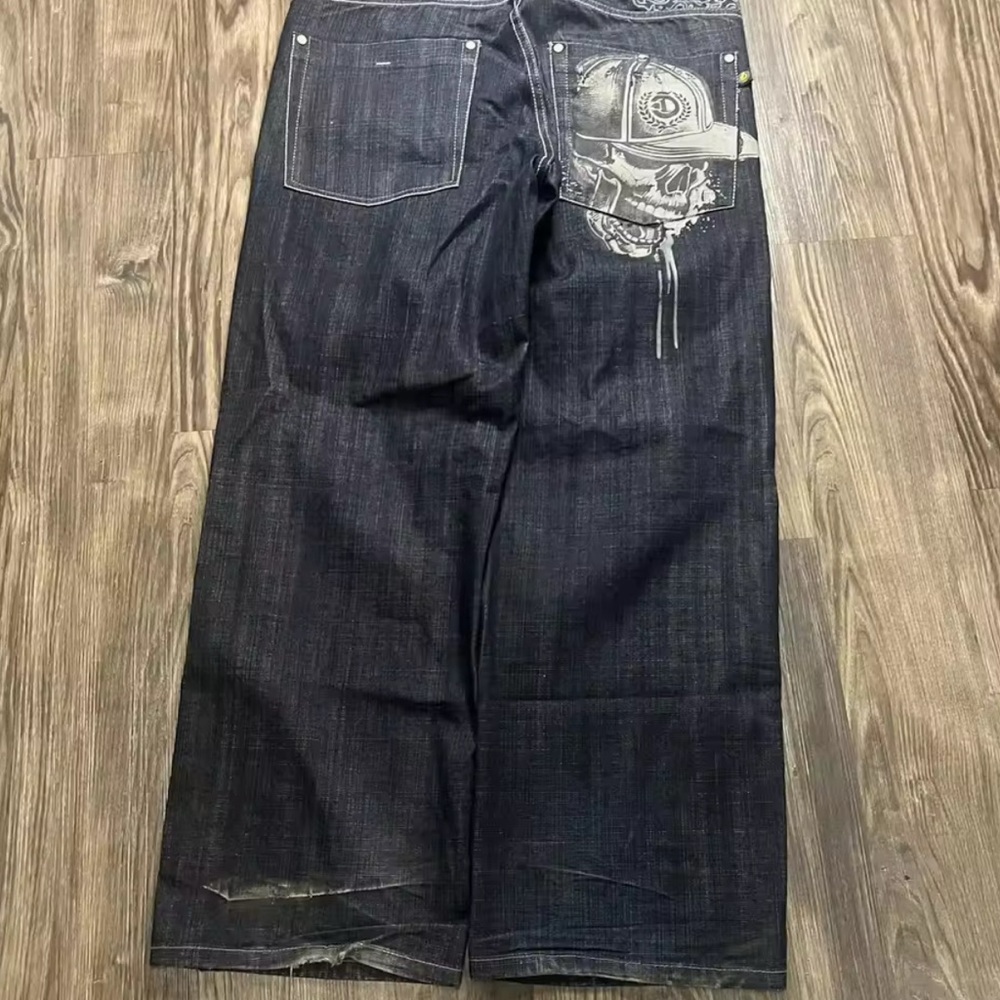 Men's Black Jeans with Skull Design